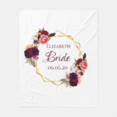 花嫁の白フローラ金ゴールドジオメト結婚リの名前 フリースブランケット (正面)