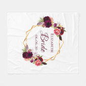 花嫁の白フローラ金ゴールドジオメト結婚リの名前 フリースブランケット (正面(横))