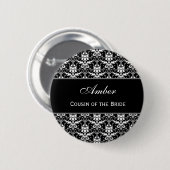 花嫁の白黒のダマスク織V10のいとこ 缶バッジ (正面&裏面)