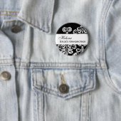 花嫁の祖母ボタンの白黒ダマスク織 缶バッジ (インサイチュ)