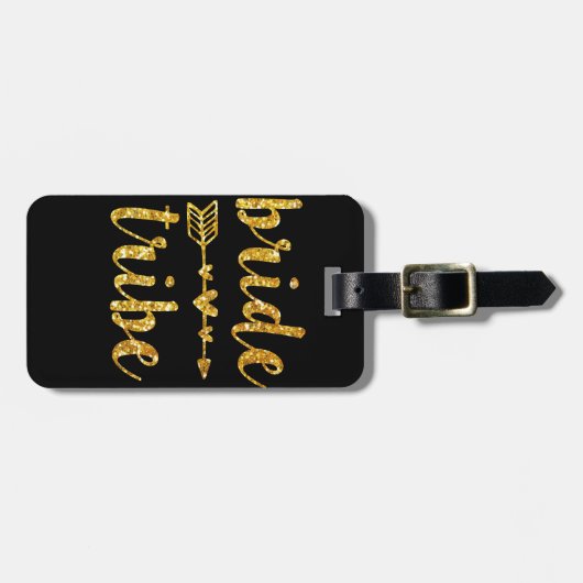 花嫁の種族の新婦付添人の金ゴールドのグリッター ラゲッジタグ (正面横)