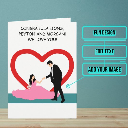 花嫁の結婚式のお祝いを持ち上げる カード