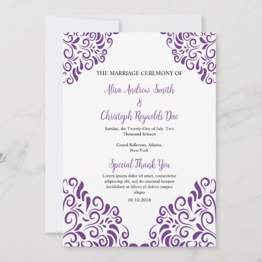 花嫁の結婚式扇子プログラムテンプレート 招待状 (正面)