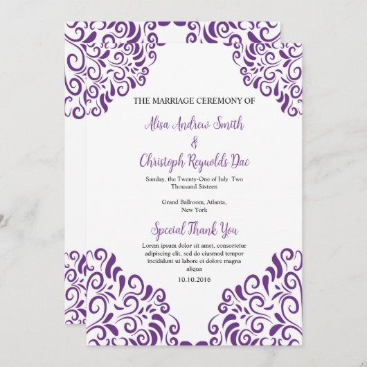 花嫁の結婚式扇子プログラムテンプレート 招待状 (正面/裏面)