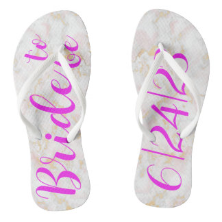 花嫁の結婚日付ピンク金ゴールド大理石ビーチサンダル ビーチサンダル