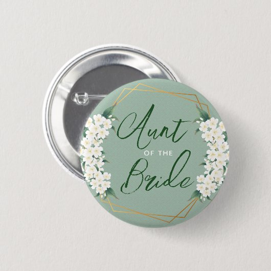 花嫁の緑の叔母に植物性の白い花 缶バッジ (正面&裏面)
