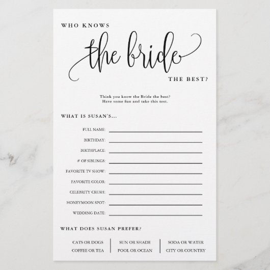 花嫁の編集可能な紙ゲームカードを知っている人 チラシ (正面)