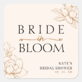 花嫁の花が咲くタン ブラウンのブライダルシャワーのタイトル スクエアシール (正面)