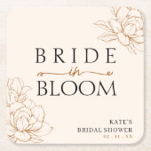 花嫁の花が咲くタン ブラウンのブライダルシャワー スクエアペーパーコースター (正面)