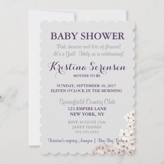 花嫁の花とラティスグレーとピンクシャワーパーティー 招待状 (裏面)