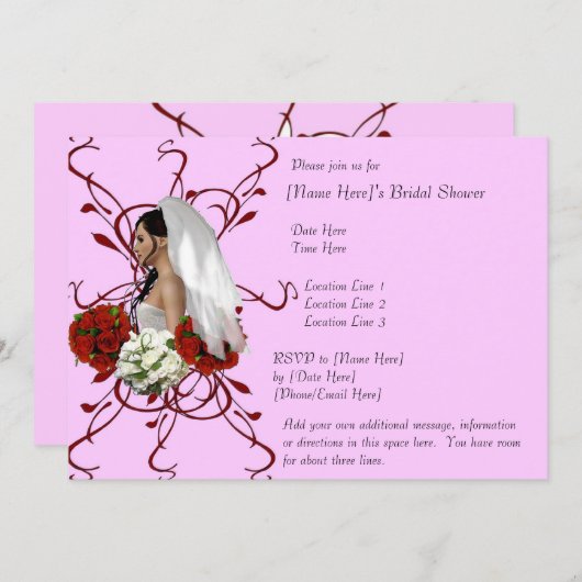 花嫁の花束のブライダルシャワーが引き立つ 招待状 (正面/裏面)