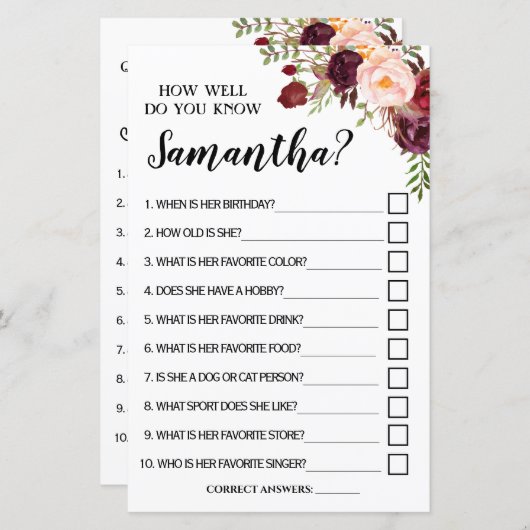 花嫁の英語のゲームをどれだけ知っていスペインのるか (正面/裏面)