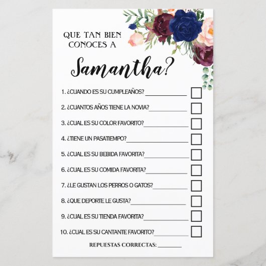 花嫁の英語のゲームをどれだけ知っていスペインのるか (裏面)