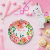 花嫁の茶モダンな花のショッキングピンクのモモの珊瑚は上がりました ペーパープレート (パーティー)