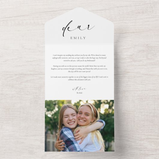 花嫁の証人依頼レター モダン写真カード オールインワン招待状 (内側)