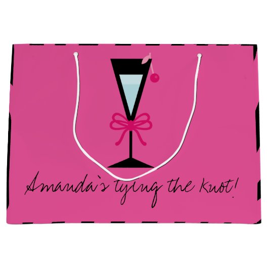 花嫁の贈り物パーソナライズされたピンクと黒ゼブラ ラージペーパーバッグ (正面)