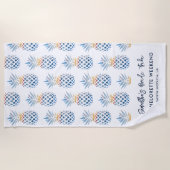 花嫁の週末 白 青 パイナップル ビーチタオル (正面)