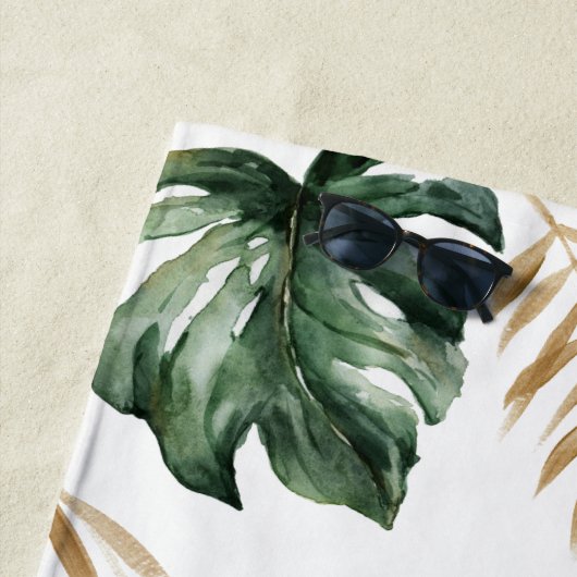 花嫁の部族の熱帯の葉とタイポグラフィ ビーチタオル (インサイチュ)