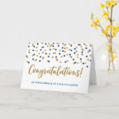 花嫁の金ゴールドの青のお祝い親 カード (黄色い花)