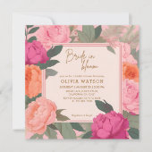 花嫁の開花ピンクと金ゴールドフローラブライダルシャワー 招待状 (正面)