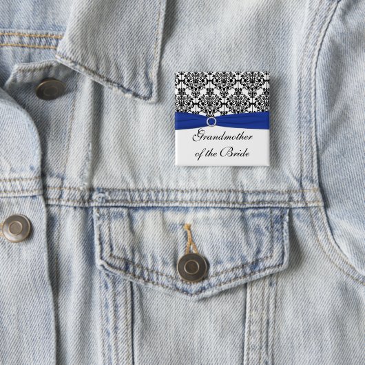 花嫁の青い白黒のダマスク織の祖母 缶バッジ (インサイチュ)