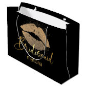 花嫁の黄金の唇パーソナライズされたブラック ラージペーパーバッグ (裏面アングル)