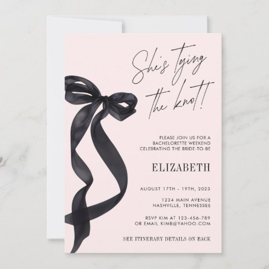 花嫁の黒いリボンの独身最後の夜の会 招待状 (正面)