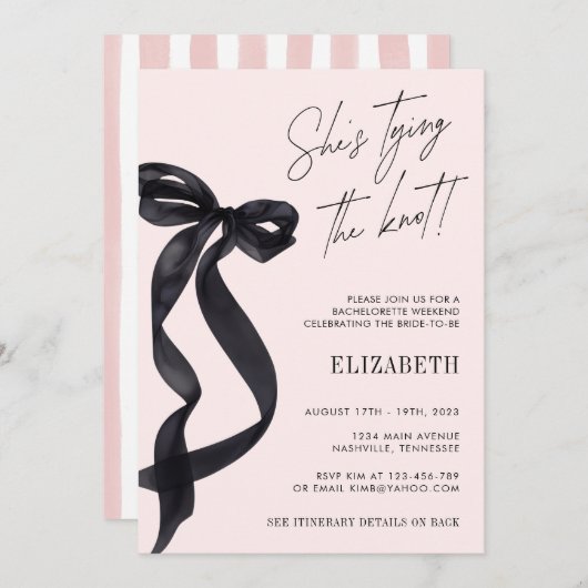 花嫁の黒いリボンの独身最後の夜の会 招待状 (正面/裏面)