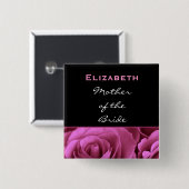 花嫁の黒のピンクのバラの名前をカスタムするの母 缶バッジ (正面&裏面)