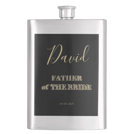 花嫁の黒の金ゴールドのグリッターのタイポグラフィの父 フラスク (正面)