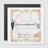 花嫁の+Elegant+Floral+Wedding+Invitation+with+Bride+a マグネット招待状 (正面/裏面)