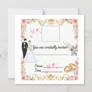 花嫁の+Elegant+Floral+Wedding+Invitation+with+Bride+a マグネット招待状