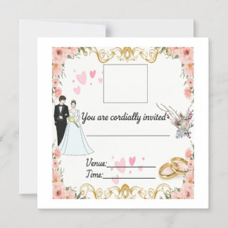 花嫁の+Elegant+Floral+Wedding+Invitation+with+Bride+a マグネット招待状