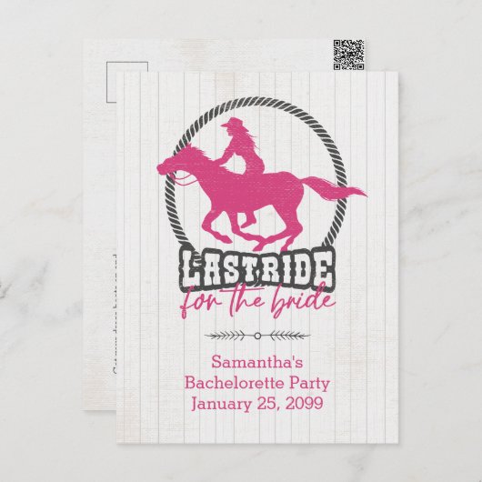 花嫁はがきの最後のホットピンク ポストカード (正面/裏面)