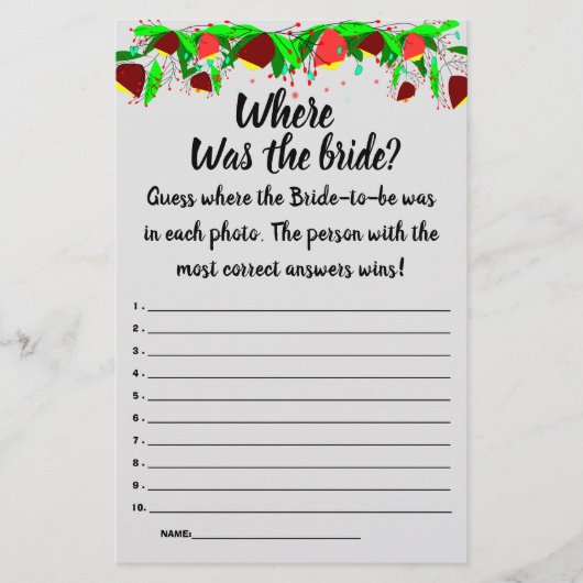 花嫁はどこにいたの?シャワーゲームカードフライ チラシ (正面)