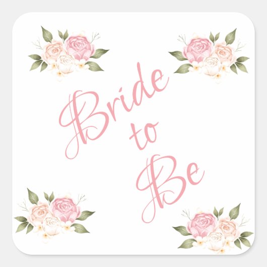 花嫁はピンクのフローラスクリプトの水の色結婚の スクエアシール (正面)