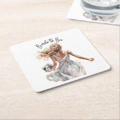 花嫁は美しい花嫁の水彩色アルト スクエアペーパーコースター (アングル)