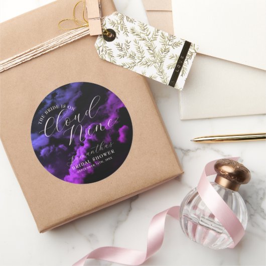 花嫁は雲の上にいる ピンクとブルーのブライダルシャワー ラウンドシール (ギフト)