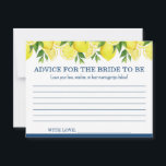 花嫁へのアドバイスカード レモンシャワー アドバイスカード<br><div class="desc">このチャーミングな花嫁へのアドバイスカードを使って、花嫁を愛と笑顔でいっぱいの心で結婚生活に送り出しましょう。ゲストは、思慮深い言葉、結婚の知恵、または優しい励ましを共有し、シャワーの後も長く大切にされる意味のある記念品を作ります。

さわやかなレモンとネイビーのカラーパレットで、あなたのMain Squeezeのウェディングテーマにマッチするようにデザインされたこのカードは、清潔なオールキャップスのタイトル、たくさんのスペースをとった書き込み欄、そして個人的なタッチのための「愛を込めて」という署名ラインを特徴としています。

ディスプレイ、ゲストブックテーブル、またはウェディングシャワーバンドルに最適なこのカードは、祝賀会に感傷的な瞬間を加えると同時に、花嫁にとっての思い出深い記念品にもなります。</div>