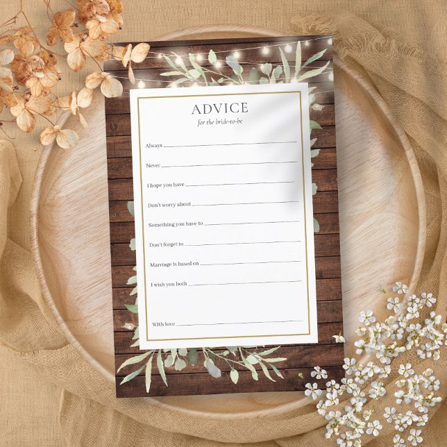 花嫁へのアドバイス グリーン ブライダルシャワーカード (Advice For The Bride Greenery Bridal Shower Card)