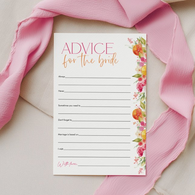 花嫁へのアドバイス シトラス ブライダルシャワーゲーム (Advice for the Bride Bridal Shower Games | Bright floral citrus theme | Main Squeeze)