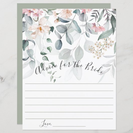 花嫁へのアドバイス ピンクの花と緑の水彩画 (正面/裏面)