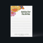 花嫁への個性的なグルービーな花のアドバイス アドバイスカード<br><div class="desc">当店の「花嫁への個性的な70年代ボヘミアンフラワーアドバイスカード」で、結婚式を控えた花嫁にグルービーなアドバイスを贈りましょう！このレトロなカードには、70年代の自由な精神を捉えた、鮮やかな花のデザインが特徴です。ボヘミアンスタイルのブライズシャワーに最適で、ゲストが花嫁の新しい旅立ちに際して、知恵やヒント、心からの願いを共有することができます。花嫁の名前をカスタマイズして、彼女が永遠に大切にするユニークで思い出に残る記念品を作りましょう。愛とアドバイスを込めて花嫁を祝福する、楽しくて思いやりのある方法です！</div>