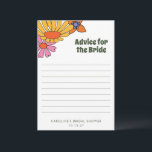 花嫁への個性的なグルービーな花のアドバイス アドバイスカード<br><div class="desc">当店の「花嫁への個性的な70年代ボヘミアンフラワーアドバイスカード」で、結婚式を控えた花嫁にグルービーなアドバイスを贈りましょう！このレトロなカードには、70年代の自由な精神を捉えた、鮮やかな花のデザインが特徴です。ボヘミアンスタイルのブライズシャワーに最適で、ゲストが花嫁の新しい旅立ちに際して、知恵やヒント、心からの願いを共有することができます。花嫁の名前をカスタマイズして、ユニークで思い出に残るアイテムを作り、彼女が永遠に大切にするような贈り物にしましょう。愛とアドバイスを込めて花嫁を祝福する、楽しくて思いやりのある方法です！</div>