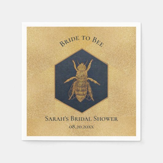 花嫁へビーブライダルシャワーハニカムハニカム金ゴールド スタンダードカクテルナプキン (正面)
