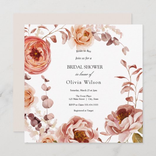 花嫁へビーラベンダーワイルドフラワーブライダルシャワー 招待状 (正面/裏面)