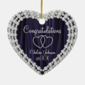 花嫁へホワイトダイヤモンドプラムパープル結婚ズ セラミックオーナメント (裏面)