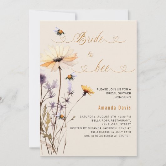 花嫁へワイルドフラワーイエローベージュブライダルシャワー 招待状 (正面)