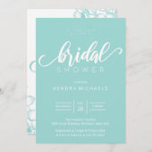 花嫁へ行くアクアブルーブライダルシャワー招待状 招待状 (正面/裏面)