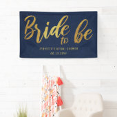 花嫁へ金ゴールド書道ネイビーブライダルシャワー 横断幕 (インサイチュ)